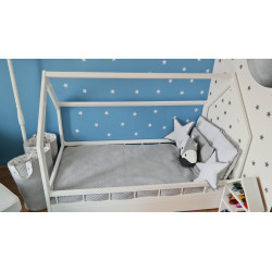 Cama infantil en forma de casa con dosel y protección, 160x80